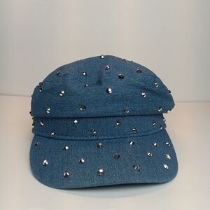 Jane & Berry Cap Blue Denim Rhinestone Newsboy Cabbie NEW w/Tag